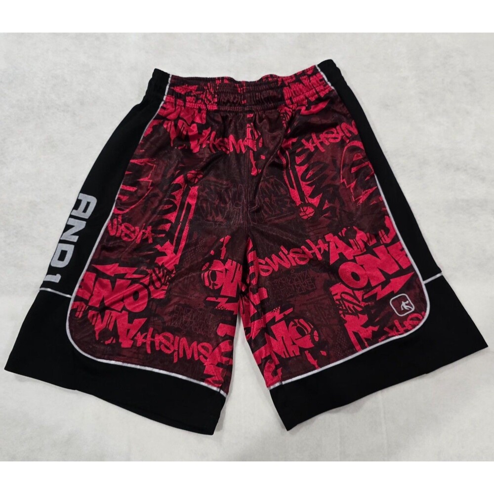 Small And1 Mens Basketball Gym Workout Shorts Black RED Graffiti